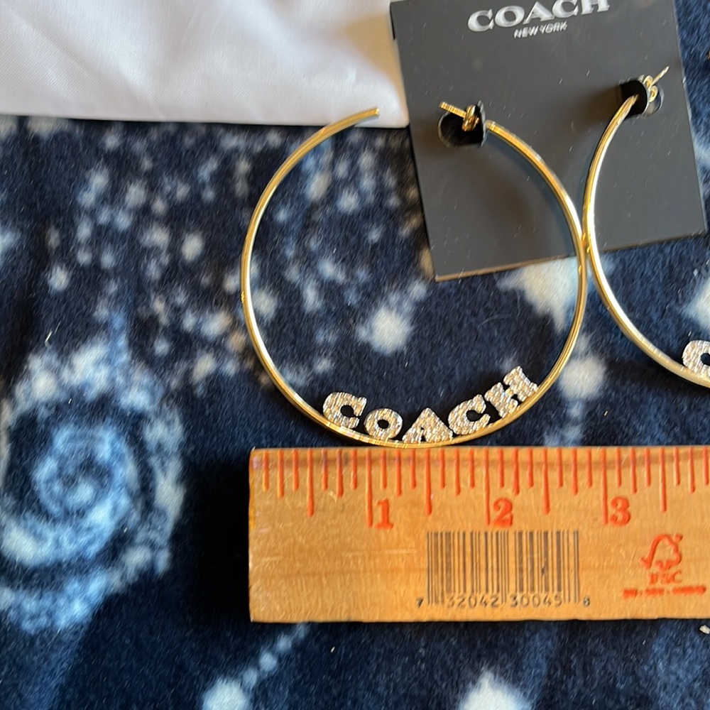 COACH Pave’ Crystal Large Gold Hoop Earring, NWT - Picture 5 of 7